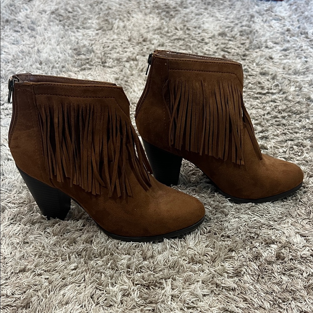 Soda Brown Fringe Ankle Booties